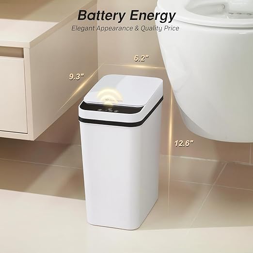 Bathroom Garbage Can with Lid, 2.6 Gallon Diaper Trash Can, Automatic Trash Cans Touchless, Slim Waterproof Smart Commercial Trash Can for Bedroom, Bathroom, Office, Living Room, Toilet, RV