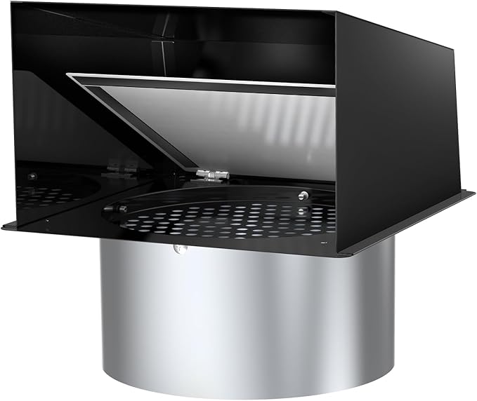 8 Inch Hooded Wall Vent, Dryer Wall Vent Cover Outside with Screen and Damper, Wall Exhaust Vent Cover, Outdoor Air Vent Cap for Range Hoods/Kitchen/Bathroom/Laundry/Basements/Garages, Black