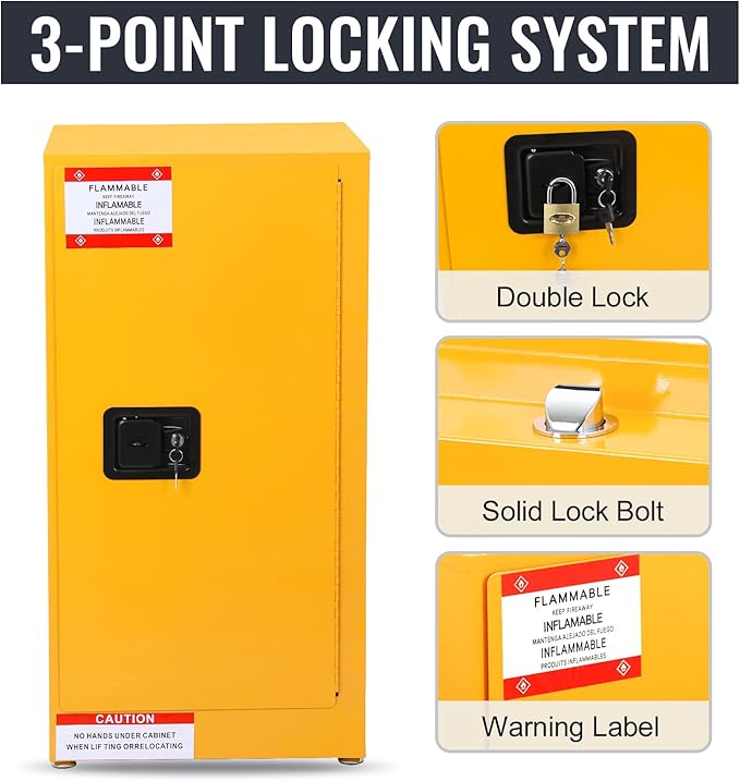 Flammable Storage Cabinet Galvanized Steel,18x18x35 Flammable Safety Cabinet,Explosion Proof Cabinet for Commercial Industrial and Home Use, Yellow