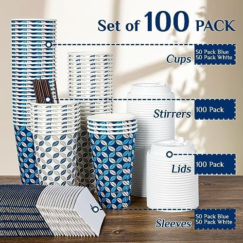 JOLLY CHEF 100 Pack 16 oz Disposable Printed Paper Drinking Cups with Lids，200 Pack Disposable Paper Napkins for Halloween, Wedding, Thanksgiving - Image 4