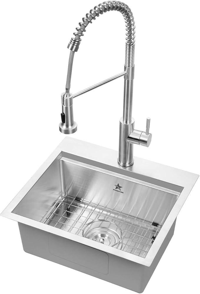 STARSTAR Workstation Ledge Top Mount/Drop-in 304 Stainless Steel Luxury Single Bowl For Kitchen,Yard, Office, Bar, Laundry Sink (19 x 17)