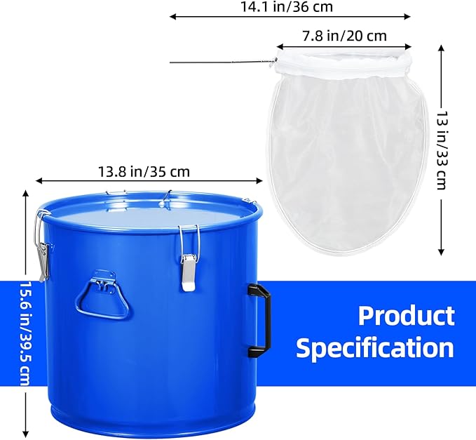 PioneerWorks Fryer Grease Bucket, 10 Gal Fryer Oil Bucket with Lid, Oil Disposal Caddy, Coated Carbon Steel Oil Filter Pot with Rust-Proof Coating, Oil Transport Container with Lock Clips, Filter Bag