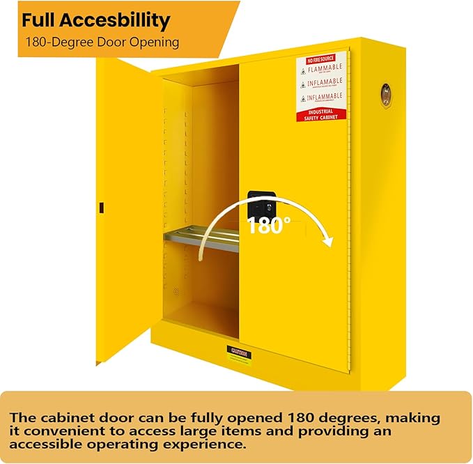 73" H × 49" D × 23" W Chemical Flammable Storage Cabinet Galvanized Steel Material, Adjustable Shelf Height Safe Thick Fireproof Cabinet Yellow