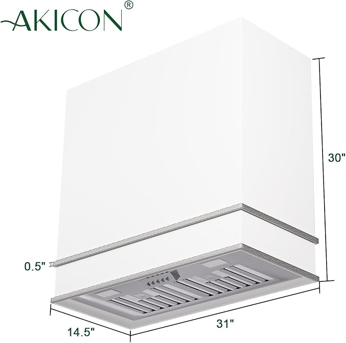 Akicon Range Hood 30 Inch, Stainless Steel Ducted Kitchen Hood with Powerful Motor, Wall Mount Modern Box, 30W X 30H X 14D Inch, AK-HS30HA-SWN (30 Inch, Signal White with Nickel)