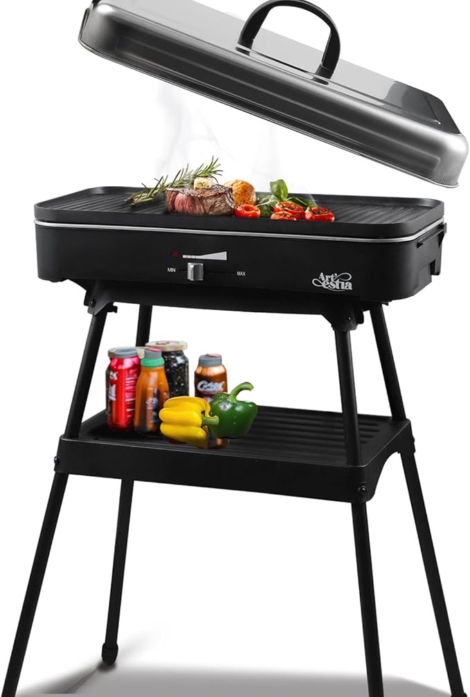 Artestia 1800W Electric Outdoor Grills with Lid Indoor Smokeless Grill for Balcony with Temperature Control Portable Removable Stand Grill for Cooking, BBQ Party, Family