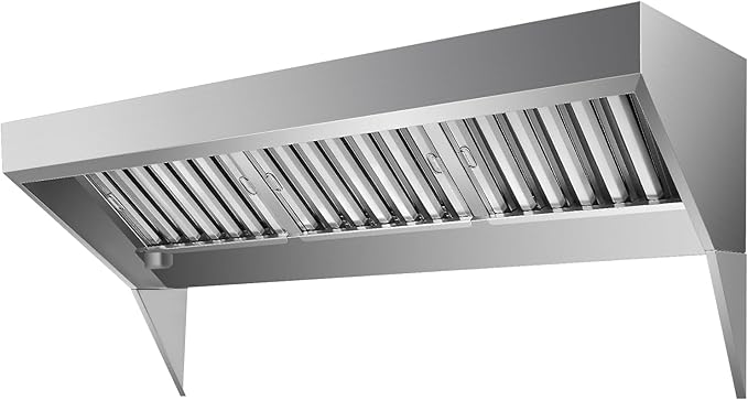 7FT Stainless Steel Commercial Exhaust Hood with 3 Removable u-Shaped Oil Filter Mesh, Rust-Resistant Ventilation Hood for Food Truck, Concession Trailer, and Restaurant Kitchen