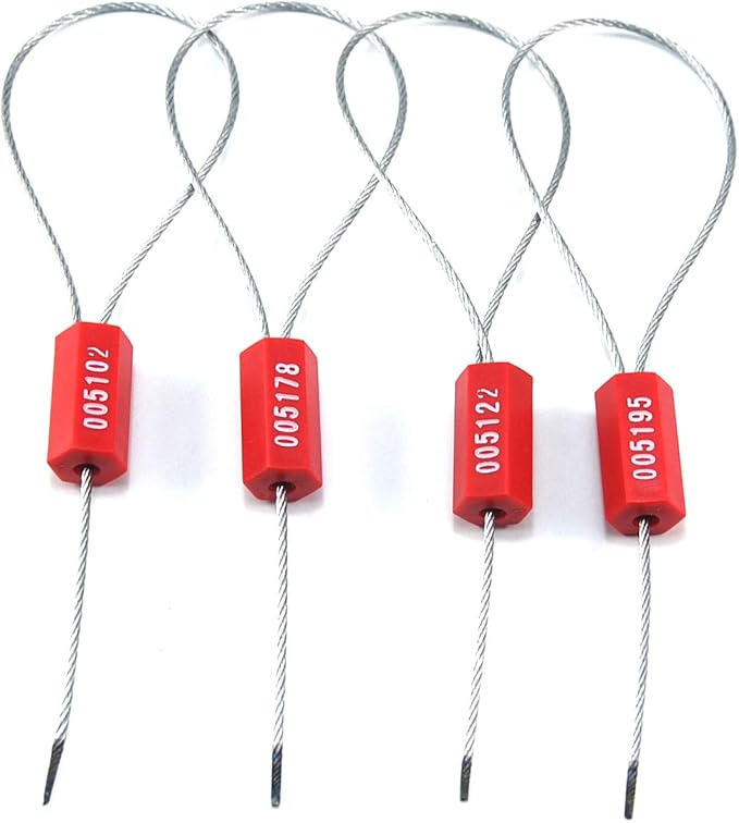 Leadseals(R) 500 Red Security Cable Seals Metal Truck Trailer Seals Tamper Proof Security Tag Seal Disposable Self-Locking Shipping Security Tags Numbered(Pack of 500 PCS)