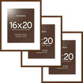Homeforia 16x20 Picture Walnut Frame, High End Dark Oak 16x20 Wooden Brown Frames with Mat 11x14, 16 x 20 Wood Poster Frame Matted to 11 by 14, 20x16 Hanging Frames, Tempered Glass, Wall Kit, Set of 3