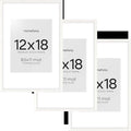 Homeforia 12x18 Frame White Wood, High End Oak 12x18 Poster Frame White with Mat 8.5x11 Print, 12 x 18 Wooden Picture Frames Matted to 8.5 by 11 Photo, 18x12 Frames, Tempered Glass, Wall Kit, Set of 3