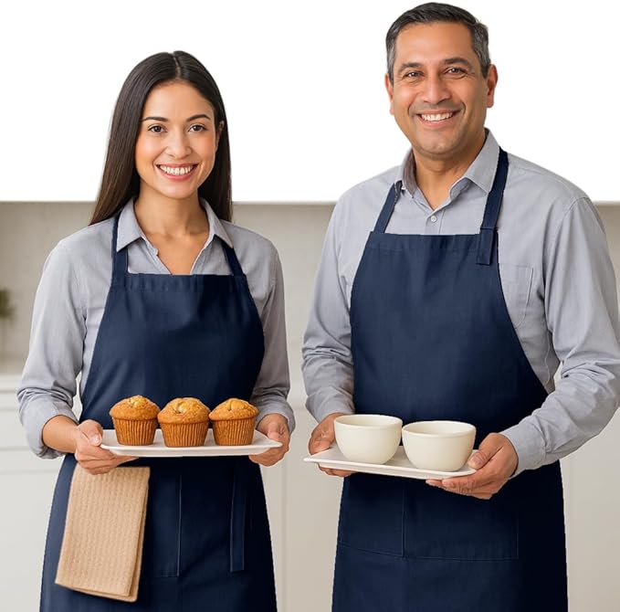 Native Fab Kitchen Apron 2 Pack - 100% Cotton Adjustable, Durable Apron with Pockets, Perfect for Cooking, Baking, Grilling