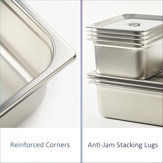 CURTA 6 Pack Full Size 4" Deep Anti-Jam Hotel Pans, NSF Certified 18/8 Stainless Steel Steam Table Food Pans for Catering, Buffet, Restaurant, Commercial Kitchen, Dishwasher Safe, Freezer Safe