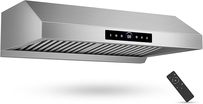 30" Under Cabinet Range Hood- 1200CFM Ultra Powerful Stainless Steel Ducted Vent Hood with 4 Speeds,Smart Touch Panel, 3W LED Lights, Quiet Kitchen Exhaust Hood,17S-E30