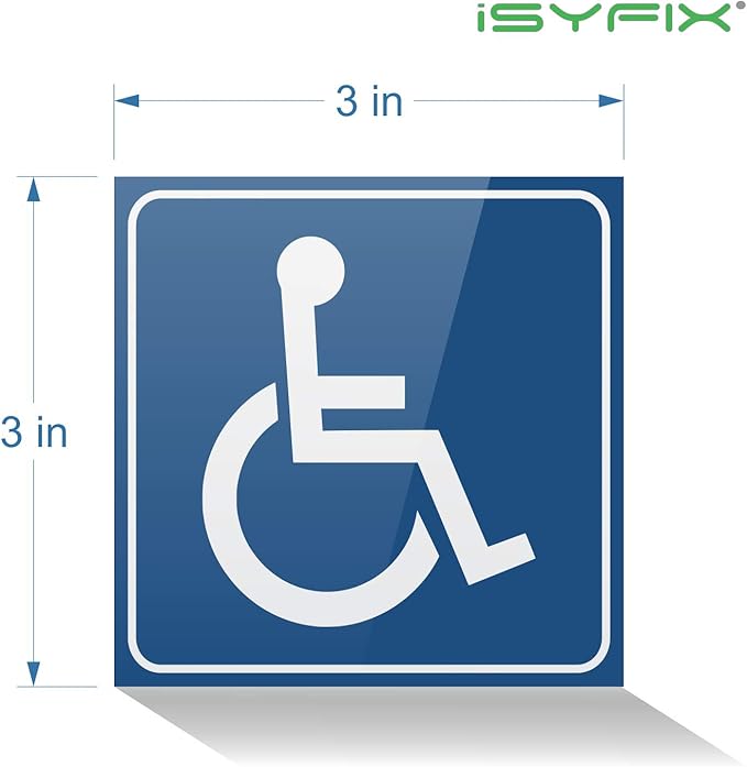 iSYFIX Handicap Signs Stickers Decal Symbol - 4 Pack Reflective Silver 3x3 Inch - Self-Adhesive Vinyl, Decal, Laminated for Ultimate UV, Weather, Scratch, Water and Fade Resistance, Indoor & Outdoor