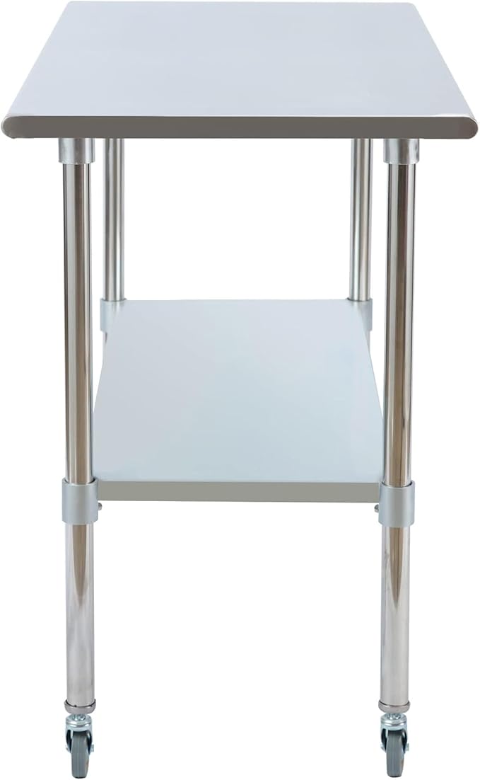 Stainless Steel Work Table 36“L x18 D, NSF Commercial Food Prep Worktable with Adjustable Undershelf and Casters for Restaurant, Home and Outdoors (36“L x18 D)