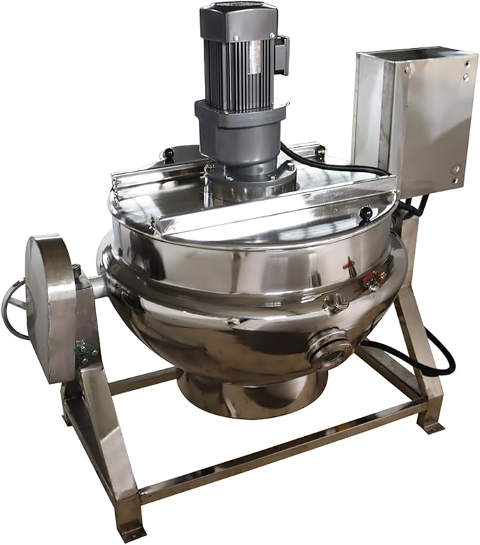 Jacketed Kettle 26.5Gallon Jacketed Kettle Large Electronic Tilting Sugar Jam Gas Boiling Machine Commercial Electric Jacketed Pot with Stirring and Edge Scraping 220V 60HZ Three-phase 1100W