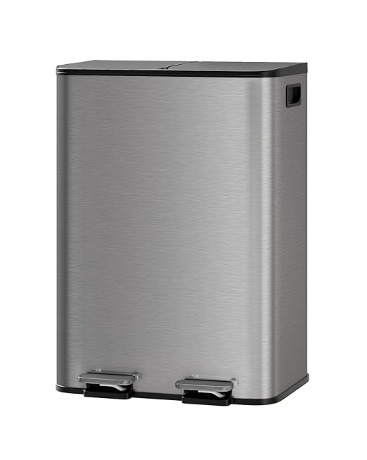 TrailBlaze 2 x 8 Gal (2 x 15 L) Kitchen Trash Can, Stainless Steel Dual Compartment Garbage Can with Soft-Close Lid, Recycling Bin, Step Waste Sorting Bin for Home, Office - Grey