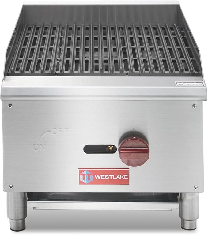 WESTLAKE 16"W Commercial Charbroiler Gas Countertop Single Burner Natural Gas and Propane 30,000 BTU Char Broiler Stainless Steel BBQ Stove Grill for Restaurants