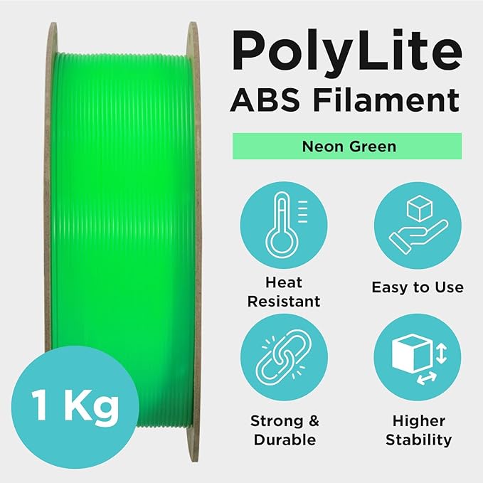 Polymaker ABS Filament 1.75mm Neon Green, 1kg 3D Printing Filament, PolyLite ABS 3D Printer Filament, Heat Resistant, Strong & Durable, Dimensional Accuracy +/- 0.03mm