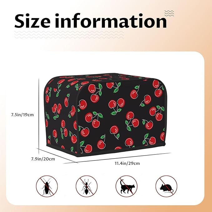 Red Black Cherry 2 Slice Toaster Cover, Waterproof Toaster Dust Cover Bread Maker Protective For Small Kitchen Appliance Dining Room Home Table Decor Gifts