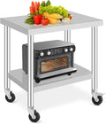 Stainless Steel Table with Caster Wheels, Food Prep Table for Kitchen, Commercial Heavy Duty Metal Table with Adjustable Undershel, Stainless Steel Work Table for Garage Laundry and Hotel (36" x 24")