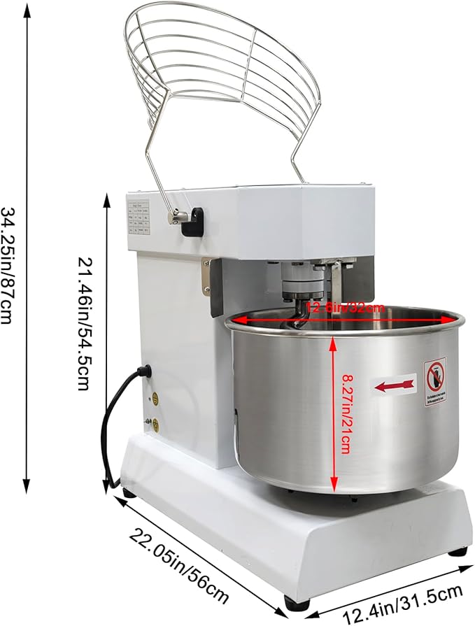 TECHTONGDA Commercial Sprial Dough Mixer with Double Action & Timer, 153-268 RPM Steplessly Variable Speed, 15L Stand Food Mixer, Dough Kneading Machine for Bakery, Pizzeria & Restaurant