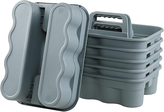 6-Pack Plastic Cleaning Tool Caddy, Cleaning Utility Caddy Tote, Gray