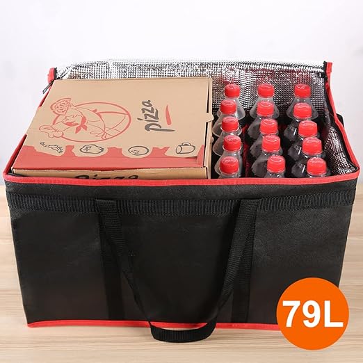 Bodaon 5-Pack Cooler Insulated Food Delivery Bag, Rideshare Delivery Bag, XXX-Large Thermal Bags for Catering/Hot Pizza, Travel/Camping Essentials/Picnic/Grocery Reusable Warmer Frozen, Black-Red Edge