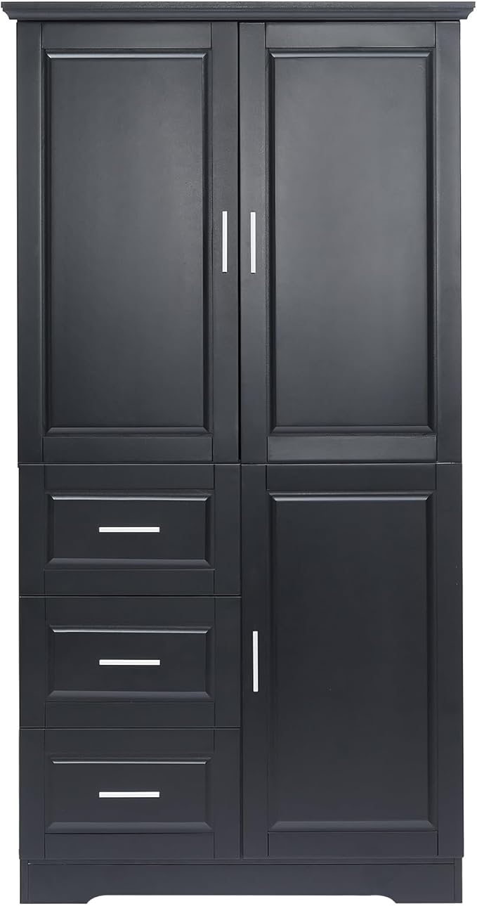 62.2" Wide Storage Cabinet Pantry Cupboard with Doors and Drawers for Home Kitchen, Bathroom and Living Room, Adjustable Shelf, Black