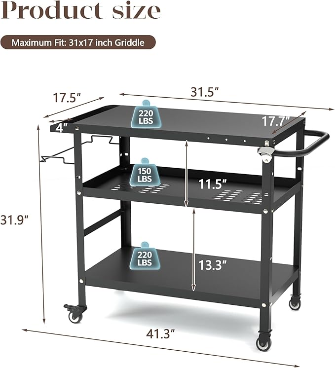 TOLEAD Outdoor Grill Cart, Grill Tables for Outside, Outdoor Pizza Oven Table, Outdoor Table for Grill, Pizza Oven Stand for Pizza Oven, Outside, Griddle, Patio (NO Hook)