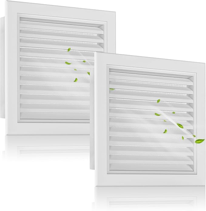 2-Pack 20"x20" Aluminum Gable Vents – Modern Shed and Attic Vents for Heat Flow & Moisture Control – Vent Opening: 18"x18", Sleek Exterior Wall Fit