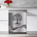 Imitation Stainless Steel Design Tree Pattern Magnetic Dishwasher Cover Sticker,Kitchen Decor Magnet Cabinet Fridge Panel Decal Sticker 23W x 26H inchs