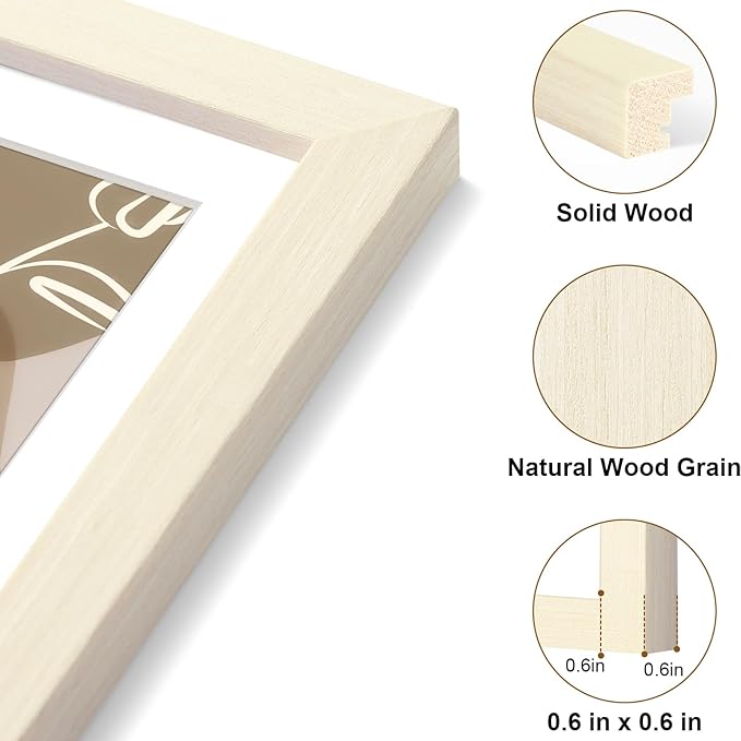 Vittanly 11x17 Picture Frame, Solid Wood Frame with Plexiglass, Includes 8x12 Mat, Wall Hanging for Photos, Home Decor, White, 1 Pack