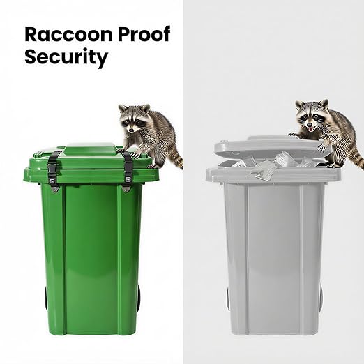 HX AURIZE Universal Trash Can Lid Lock Strap for Round & Square Bins - Sturdy Outdoor Garbage Lock - Raccoon, Dog & Small Animal Stopper - Secure Bolt-On Design (Drilling Required) Black 2 Pack