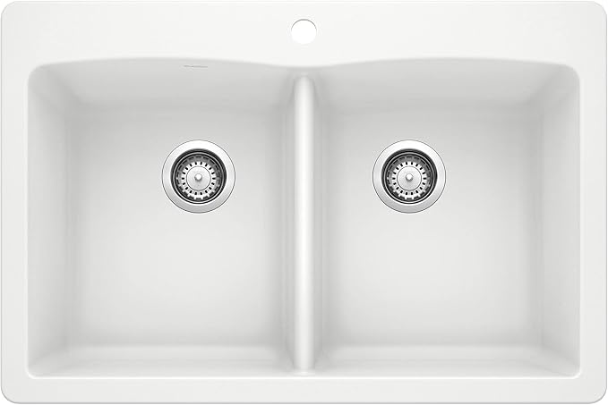 BLANCO 440221 Diamond Silgranit Double Bowl Undermount or Drop-In Kitchen Sink, 33" L X 22" W - White