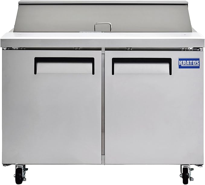 Kratos 69K-770 Commercial Refrigerated Sandwich/Salad Prep Table | Mobile 48" Wide Two Door Stainless Steel Prep Table | 12 Pan Capacity | Cutting Board Included | 115V | ETL Certified