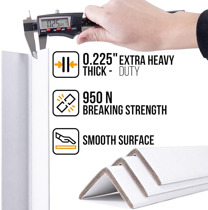 24" x 2" x 2" Reinforced Cardboard Edge Protectors, White (Pack of 100) – 0.225" Thick Extra Heavy-Duty Cardboard Corner Protectors – American Quality V-Board Pallet Edge Guard