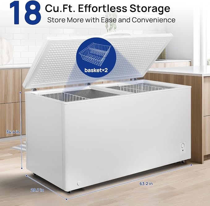 Smad 18 Cu.Ft Large Chest Freezer, Deep Freezer with Top Open Door, 2 Basket, 4 Universal Wheels, 7 Adjustable Temperature, Low Noise, White
