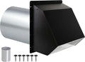 6 Inch Wall Vent Exhaust Vent Dryer Vent Cover Outside, 6" Hooded Wall Vent with Screen and Damper for Kitchen Range Hood Exterior Wall Vent Cover Cap Hood Vent Dryer Air Vent,Galvanized Steel,Black