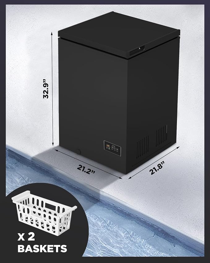 3.5 Cu Ft Chest Freezer - Super-Low Temperature - 2 Removable Baskets - Electronic Control 14℉ to -40℉- Black