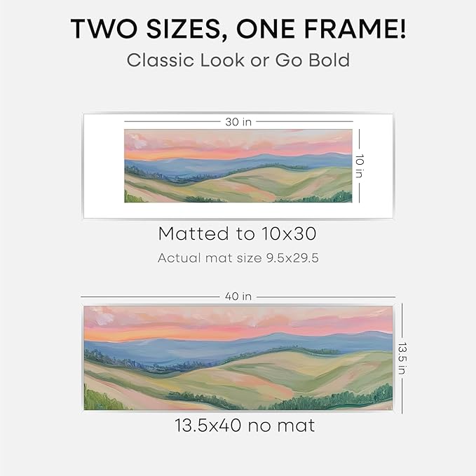 Homeforia 13.5x40 Panoramic Frame Silver, High End Metal 13.5x40 Picture Frames with Mat 10x30 Photo, 13.5 x 40 Poster Frame Matted to 10 by 30 Print, 40x13.5 Frame, Tempered Glass, Wall Kit, Set of 1