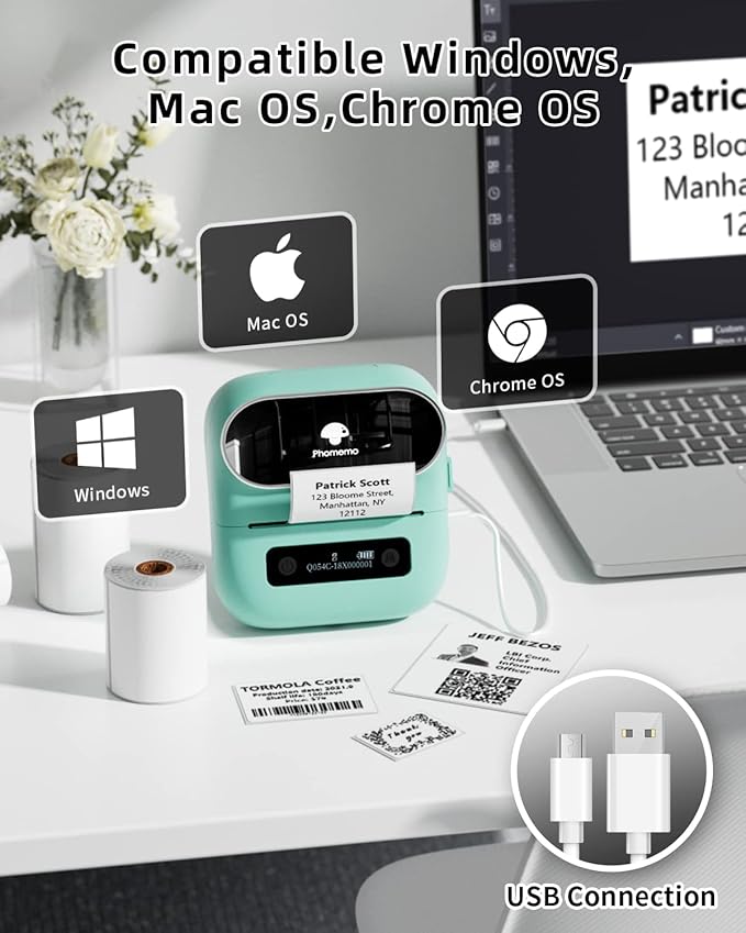 Phomemo M220 Label Maker - 3.14” Bluetooth Thermal Label Printer for Address, Barcode & Product Label, Portable Small Printer Compatible with Phone, Tablet & PC