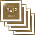 Homeforia 12x12 Picture Frame Bronze, High End Metal 12 x 12 Square Poster Frame with Mat 10 x 10 Photo, 12x12 Brass Frame Matted to 10x10 Print, 12by12 Thin Frames, Tempered Glass, Wall Kit, Set of 4