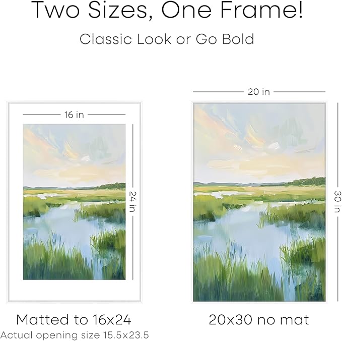 Homeforia 20x30 Poster Frame White, High End Metal 20 x 30 Picture Frames with Mat 16 by 24 inch Photo, 30x20 Large Frame for Wall, 20x30 Thin Frame Matted to 16x24, Tempered Glass, Wall Kit, Set of 1