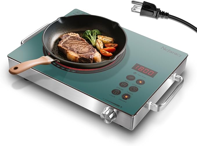 Single Burner Electric Cooktop 1800W, One Burner Electric Stove 110V, Countertop Electrics Burner with Knob & Touch Control, 180Mins Timer, 3 Cooking Mode & Safety Lock, 110V Plug in(Green)