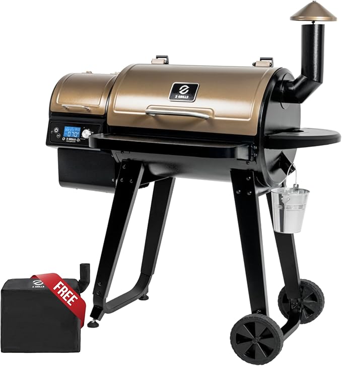 Z GRILLS ZPG-450A2 Wood Pellet Grill & Smoker, PID V3.0 Controller, 459 Sq in Cook Area, Foldable Shelf, Meat Probe, Rain Cover, 8 in 1 BBQ Grill Outdoor Auto Temperature Control, Bronze