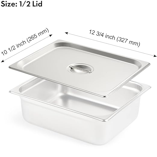 CURTA 6-Pack 1/2 Size Steam Table Pan Covers with Handle, NSF Certified 18/8 Stainless Steel Hotel Pan Lids for Catering, Buffet, Restaurant, Commercial Kitchen, Dishwasher Safe