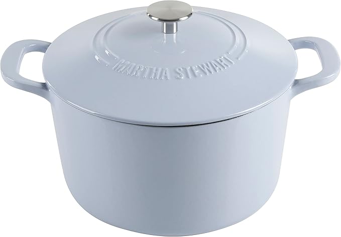 MARTHA STEWART Gatwick 7-Quart Enamel Cast Iron Dutch Oven Pot with Lid – Lavender Purple – Durable Heavy-Duty Dutch Oven for Slow Cooking, Braising & Baking