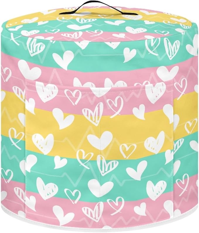 Rainbow Love Heart Print Pressure Cooker Cover 3 Quart Air Fryer Cover Kitchen Appliance Dust Cover Valentine's Day Theme Cover with Pockets for Electric Pressure Cooker