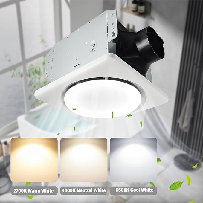 Bathroom Exhaust Fan with Light, UL HVI Certificated 120 CFM 1.2 Sones, 41W Bathroom Fan with Light for Home, 1500lm LED Light 2700K/4000K/6500K 2 pack