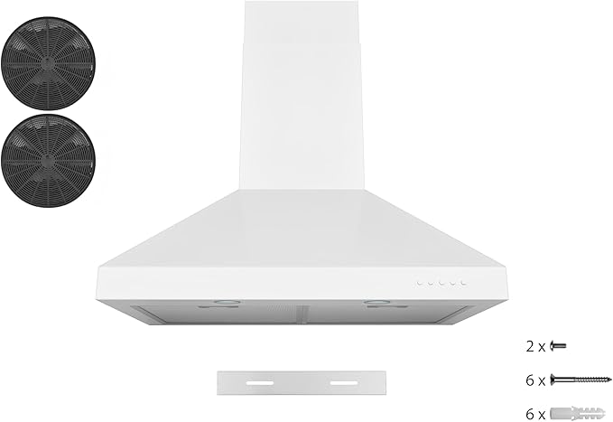 Hauslane Wall Mount Range Hood 30 Inch | Matte White Wall Chimney | 6” Duct/Ductless Convertible, Strong Suction, Six-layer Aluminum Filters, Changeable LED Lamps, Stove Kitchen Vent Hood